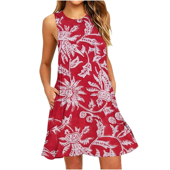 IROINNID Women's Sleeveless Shift Dress Round Neckline Summer Camisole Suspenders Pullover Dress Strapless Print Dress