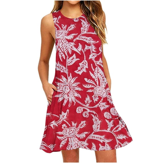 IROINNID Women's Sleeveless Shift Dress Round Neckline Summer Camisole Suspenders Pullover Dress Strapless Print Dress