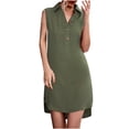 thumbnail image 1 of IROINNID Women's Sleeveless Shift Dress V-Neck Casual Single-Breasted Vest Hem Split Ladies Dress Strapless Dress, 1 of 8