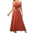 thumbnail image 1 of IROINNID Women's Sleeveless Solid Color A-Line Dress Fashion Casual One Neck Backless Belt Long Dress One-Shoulder Full-Length Dress, 1 of 8
