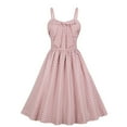 thumbnail image 1 of IROINNID Women's Sleeveless Solid Color A-Line Dress Summer High Waist Bow-knot Strap Vintage Suspender Dress V-Neck Below The Knee Dress, 1 of 8