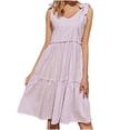 thumbnail image 1 of IROINNID Women's Sleeveless Solid Color Empire Dress Summer New Casual Bandage Doll Cotton And Linen Dress Mid-length Dress V-Neck Knee-Length Dress, 1 of 8