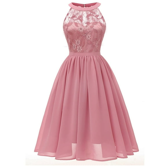 IROINNID Women's Sleeveless Solid Color Empire Dress Vintage Princess Floral Lace Cocktail Neckline Party Aline Swing Dress V-Neck Full-Length Dress