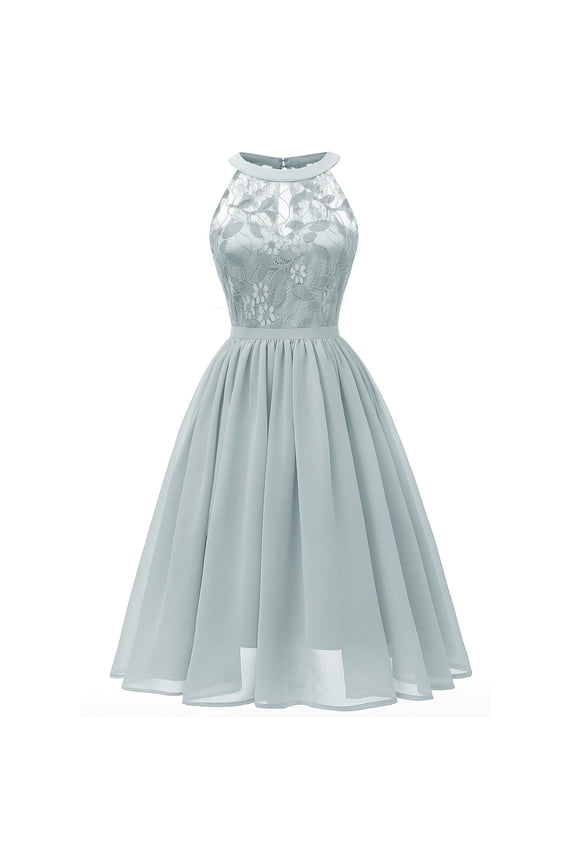 Women's Sleeveless Solid Color Empire Dress Vintage Princess Floral Lace Cocktail Neckline Party Aline Swing Dress V-Neck Full-Length Dress