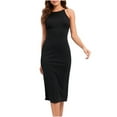 thumbnail image 1 of IROINNID Women's Sleeveless Solid Color Sheath Dress Fashion Casual Slim Halter Backless Long Dress Round Neckline Below The Knee Dress, 1 of 8