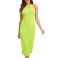 thumbnail image 1 of IROINNID Women's Sleeveless Solid Color Sheath Dress Fashion Casual Slim Halter Backless Long Dress Round Neckline Below The Knee Dress, 1 of 8