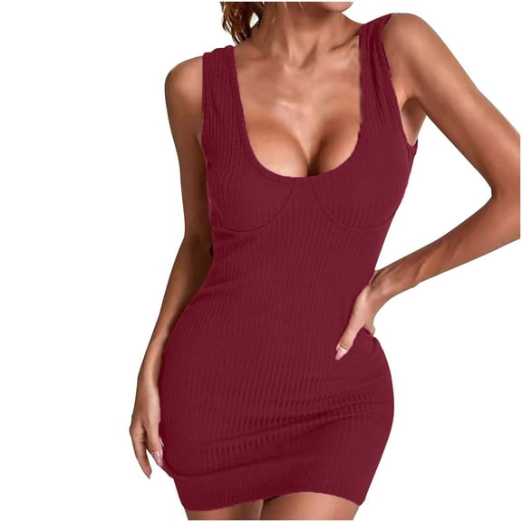 IROINNID Women's Sleeveless Solid Color Sheath Dress Fashion Casual Slim Square Collar Strapless Long Dress Square Neck Short Dress