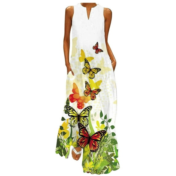 IROINNID Women's Sleeveless Sundress Fashion Casual Summer Loose Dress Round Neckline Full-Length Women Dress