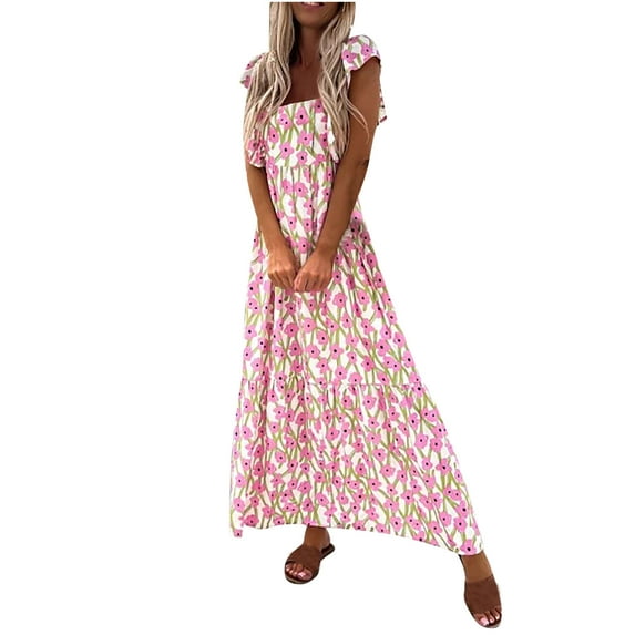 IROINNID Women's Sleeveless Sundress Fashion Summer Casual Square Collar Loose Long Dress Square Neck Full-Length Women Dress