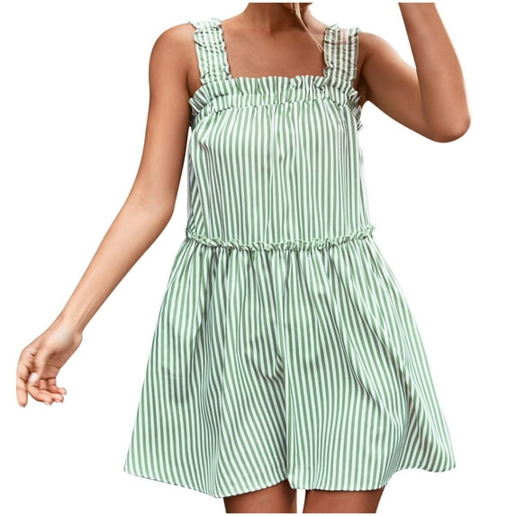 IROINNID Women's Sleeveless Sundress Fashion Summer Casual Striped Camis Vest Mini Dress Square Neck Short Women Dress