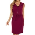 thumbnail image 1 of IROINNID Women's Sleeveless Sundress Fashion Summer Zipper Hooded Bandage Mini Dress V-Neck Knee-Length Women Dress, 1 of 5