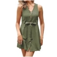 thumbnail image 1 of IROINNID Women's Sleeveless Sundress Knee-Length Casual Button Cotton Linen Waistcoat Dress Solid Color V-Neck Dress, 1 of 7