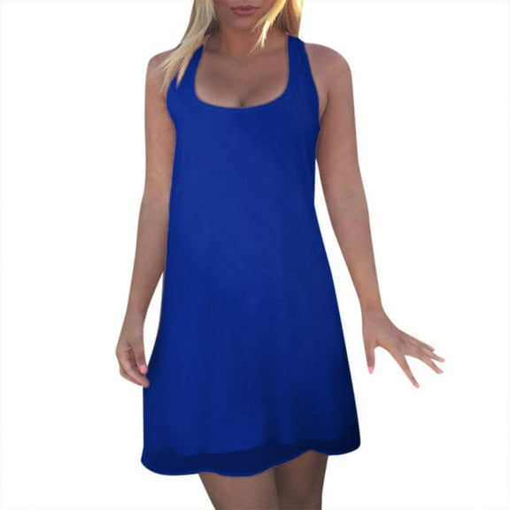 IROINNID Women's Sleeveless Sundress Round Neckline Casual Skinny Back Tie Bow Dress Sling Mini Dress Racerback Solid Color Dress