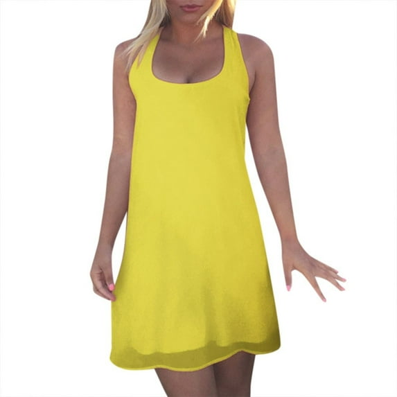 IROINNID Women's Sleeveless Sundress Round Neckline Casual Skinny Back Tie Bow Dress Sling Mini Dress Racerback Solid Color Dress