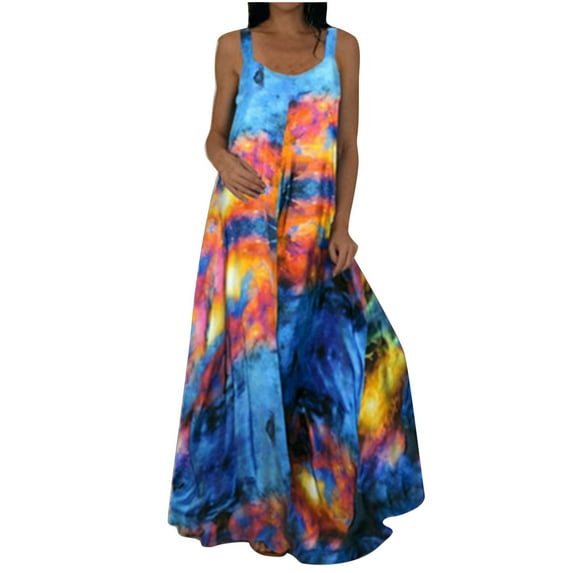 IROINNID Women's Sleeveless Sundress Round Neckline Summer Regular Dress Prints Dress