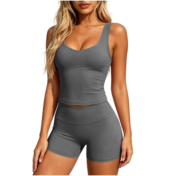 IROINNID Women's Sleeveless Tank Top and High Waisted Shorts Set Athletic Workout Yoga Gym Running Training Two Piece Activewear.