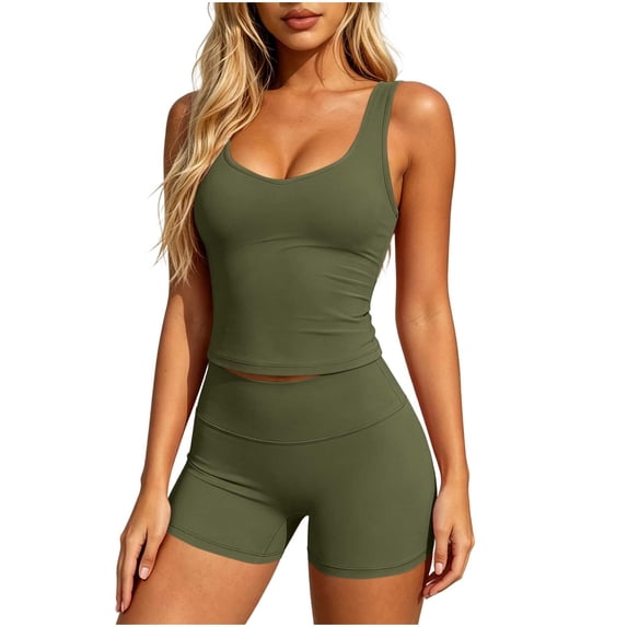 IROINNID Women's Sleeveless Tank Top and High Waisted Shorts Set Athletic Workout Yoga Gym Running Training Two Piece Activewear.