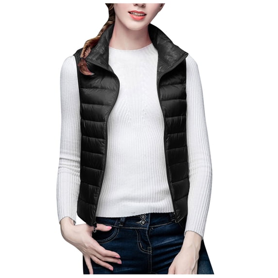 IROINNID Women's Sleeveless Vest Turndown Lapel Short Cover-up Autumn And Winter Solid Color Vest Cotton Blouse, Black