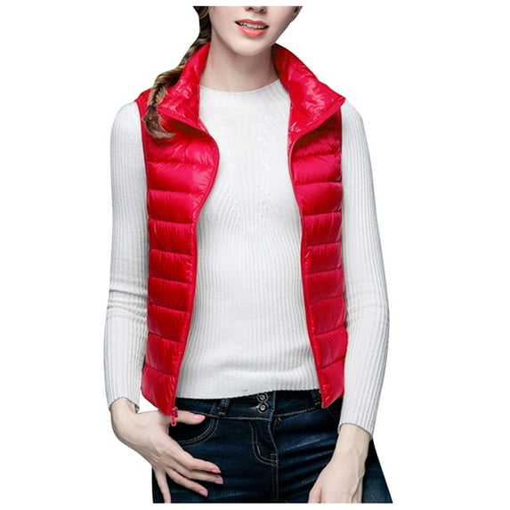 IROINNID Women's Sleeveless Vest Turndown Lapel Short Cover-up Autumn And Winter Solid Color Vest Cotton Blouse, Red
