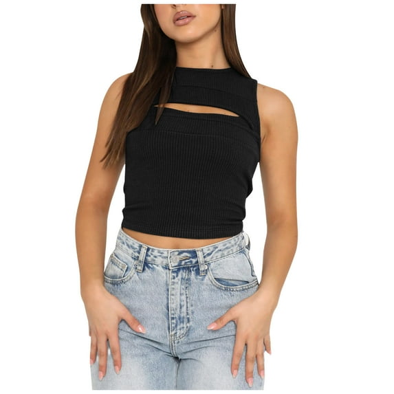 IROINNID Women's Sleeveless Vest Versatile Sexy Casual Crop Tops Round Neck Solid Tops Clearance