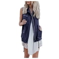 thumbnail image 1 of IROINNID Women's Sleeveless Zip Up Jacket Turndown Lapel Short Cover-up Lightweight Stretchy Drawstring Jacket Vest With Zipper, Dark Blue, 1 of 8