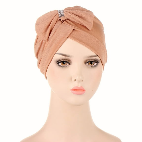 IROINNID Women's Solid Bowknot India Muslim Ruffle Head Scarf Head-wear Wraps Turbans Beanie Cap Head-wraps,Khaki
