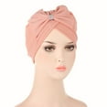 thumbnail image 1 of IROINNID Women's Solid Bowknot India Muslim Ruffle Head Scarf Head-wear Wraps Turbans Beanie Cap Head-wraps,Pink, 1 of 2