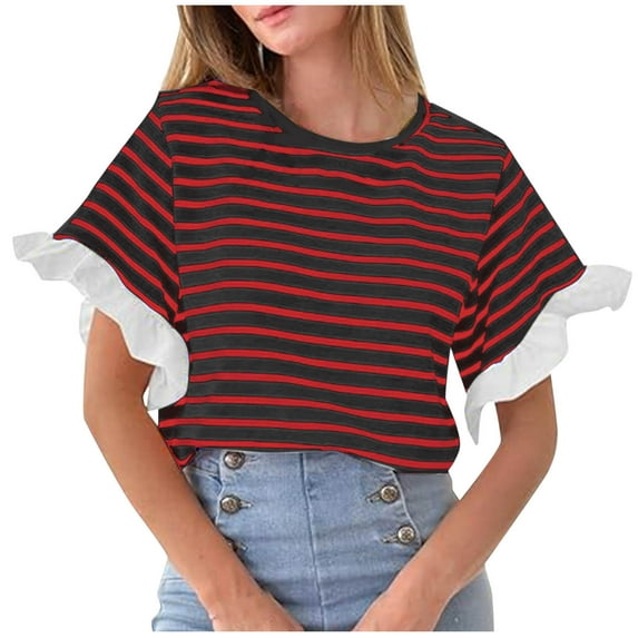 IROINNID Women's Solid Color Round Neck Short Sleeve Blouse Casual Spring Summer Tops Lightweight Fashion Basic(Wine#2,)