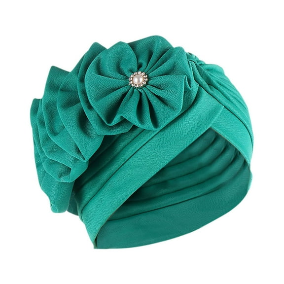 IROINNID Women's Solid Floral India Muslim Ruffle Head Scarf Wraps Turbans Beanie Cap Head-wraps,Green