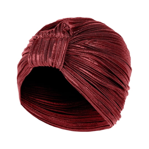 IROINNID Women's Solid Indian Muslim Ruffle Head Scarf Wraps Turbans Beanie Cap Head-wraps Clearance,Burgundy