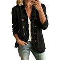 thumbnail image 1 of IROINNID Women's Solid Ruffle Denim Jacket Open Front Long Sleeve Double Button Down Casual Coat with Side Slit Pockets, 1 of 9