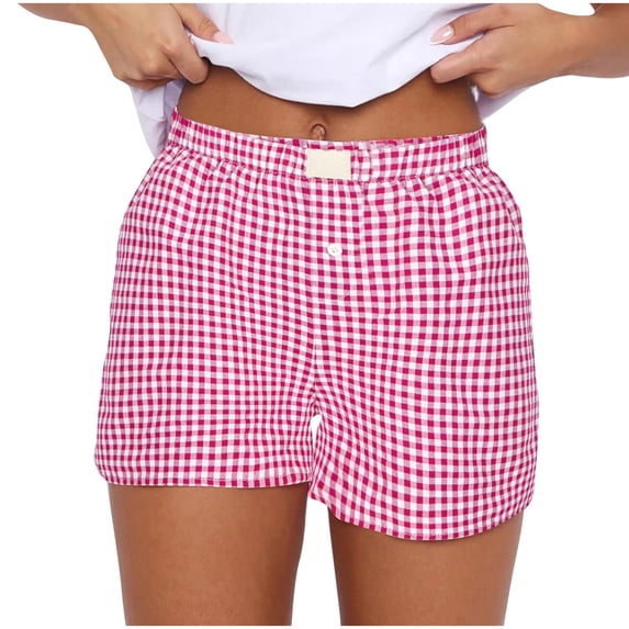 IROINNID Women's Sport Running Shorts Plaid Elastic High Waisted Shorts Workout Quick Dry Athletic Bottom Shorts Pants