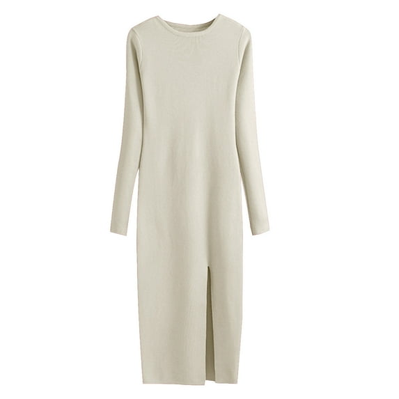 IROINNID Women's Spring Knitted Knitted Dress Long Sleeve Tight Bottom Wrap Hip Skirt