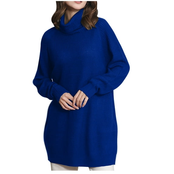 IROINNID Women's Spring Large Size Dresses Long Sleeve High Neck Pullover Pocket Medium Length Dress Loose Sweater