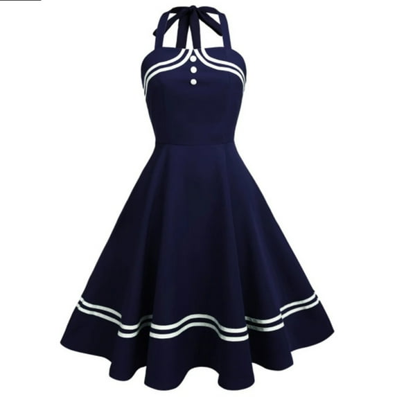 IROINNID Women's Stripe Neck Swing Dress Sleeveless Dress A-Line Stripes Dress