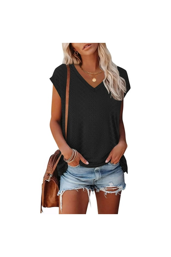 Women's Summer Blouse with Floral Design,Vacation Clothes,Loose Fitss Tunic Tops,Fashion Basic Soft Tee,Spring and Summer Casual Tops(Black,)