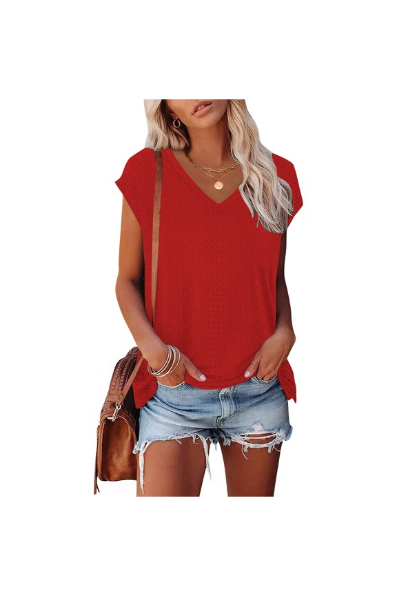 Women's Summer Blouse with Floral Design,Vacation Clothes,Loose Fitss Tunic Tops,Fashion Basic Soft Tee,Spring and Summer Casual Tops(Red,)