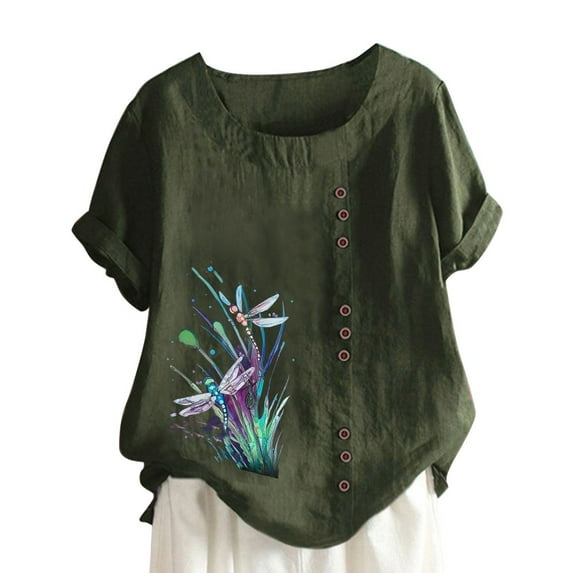 IROINNID Women's Summer Casual Round Neck Short Sleeve Graphic Leisure Printing Loose Shirt Tops Spring