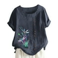 thumbnail image 1 of IROINNID Women's Summer Casual Round Neck Short Sleeve Graphic Leisure Printing Loose Shirt Tops, 1 of 5