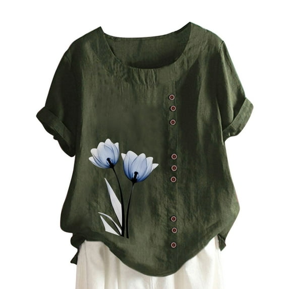 IROINNID Women's Summer Casual Round Neck Short Sleeve Leisure Versatile Printing Loose Shirt Tops