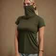 thumbnail image 1 of IROINNID Women's Summer Casual Solid Short Sleeve Tops Lightweight Sun Protection Face Protection T-Shirt Breathable Loose Fits Workwear(Army Green,M), 1 of 6
