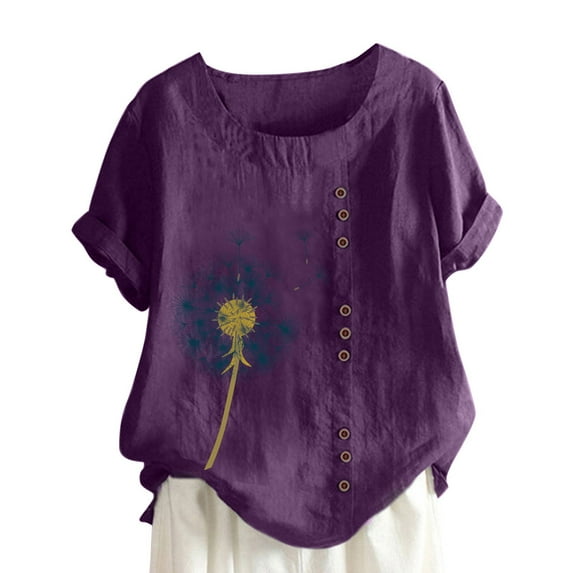 IROINNID Women's Summer Fashion Comfy Casual Round Neck Short Sleeve Printing Loose Shirt Tops Spring