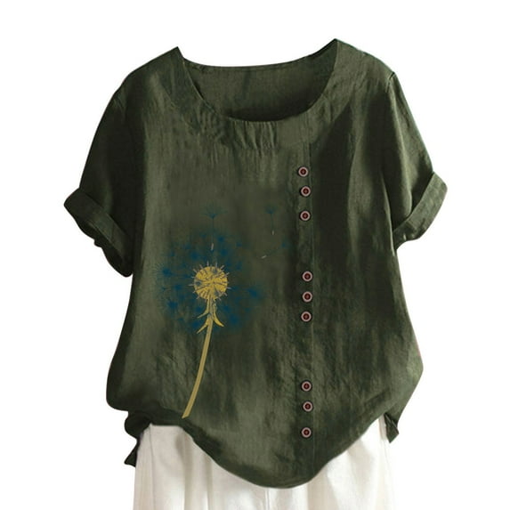 IROINNID Women's Summer Fashion Comfy Casual Round Neck Short Sleeve Printing Loose Shirt Tops Under 10$