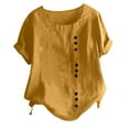 thumbnail image 1 of IROINNID Women's Summer Leisure Tops Round Neck Short Sleeve Solid Buttons Tops On Sale, 1 of 6