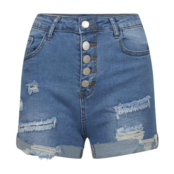 IROINNID Women's Summer Retro High Waist Buttons Frayed Hem Casual Denim Shorts