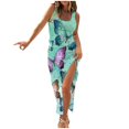 thumbnail image 1 of IROINNID Women's Summer Sleeveless Full Length Bodycon Dress Printed Ribbed Drawstring Ruched Sexy High Split Dresses Elastic Loose Fit Dress, Mint Green, 1 of 5