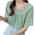 thumbnail image 1 of IROINNID Women's Summer Versatile Minimalist Short Sleeves Casual Tops Square Neck Solid Color Blouse, 1 of 9