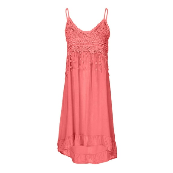 IROINNID Women's Sundress Fashion Sleeveless Summer Tassel Cotton Fashion Long Dress Solid Color Comfort Waist Dress