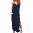 thumbnail image 1 of IROINNID Women's Sundress V-Neck Sleeveless Fashion Casual Dresses Summer Pullover Dress Solid Color Full-Length Dress, 1 of 6