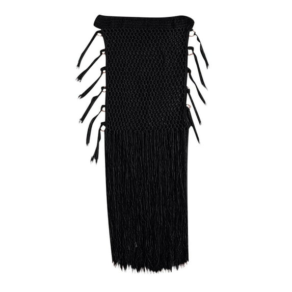 IROINNID Women's Swimsuit Bohemian Hollow Weave Tassels Bikini Beach Skirt Mid Elastic Waist Mid Solid Color Skirt